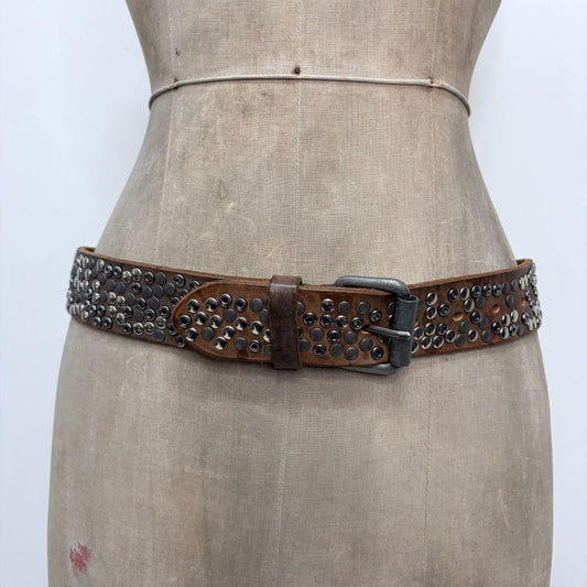 Brown leather studded grunge belt