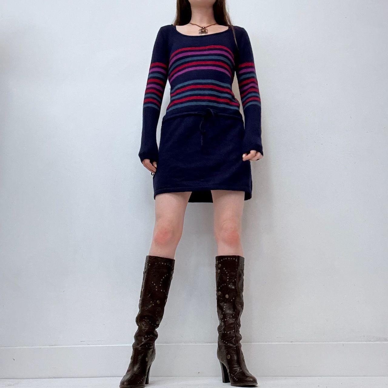Striped wool long sleeve mini dress