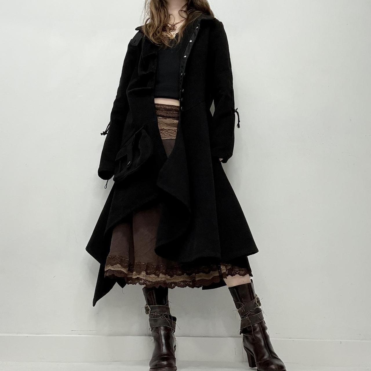 Black wool draped asymmetric gothic coat