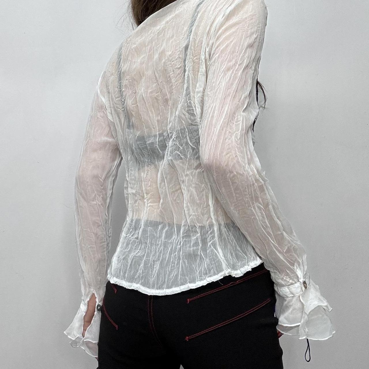 Sheer crinkle ruffle flared shirt