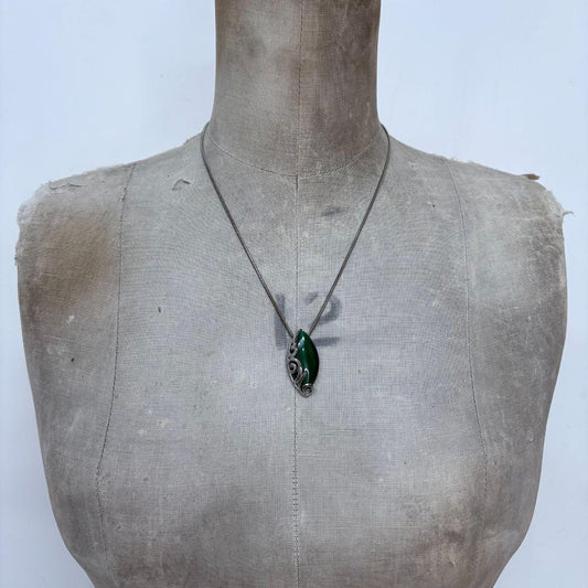 Green gem silver fairy necklace