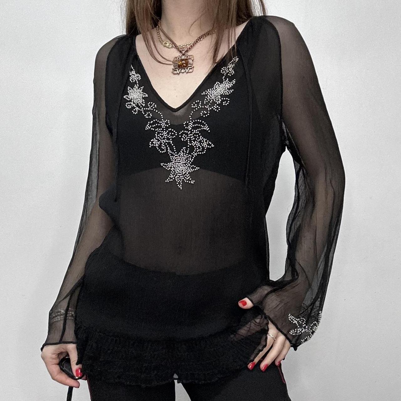 Sheer black crinkle boho shirt