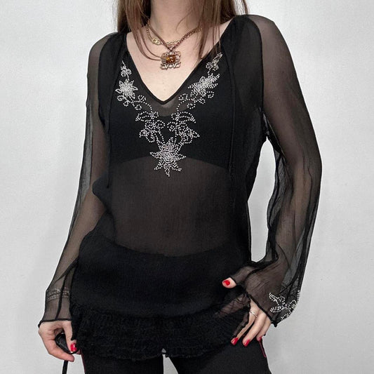Sheer black crinkle boho shirt