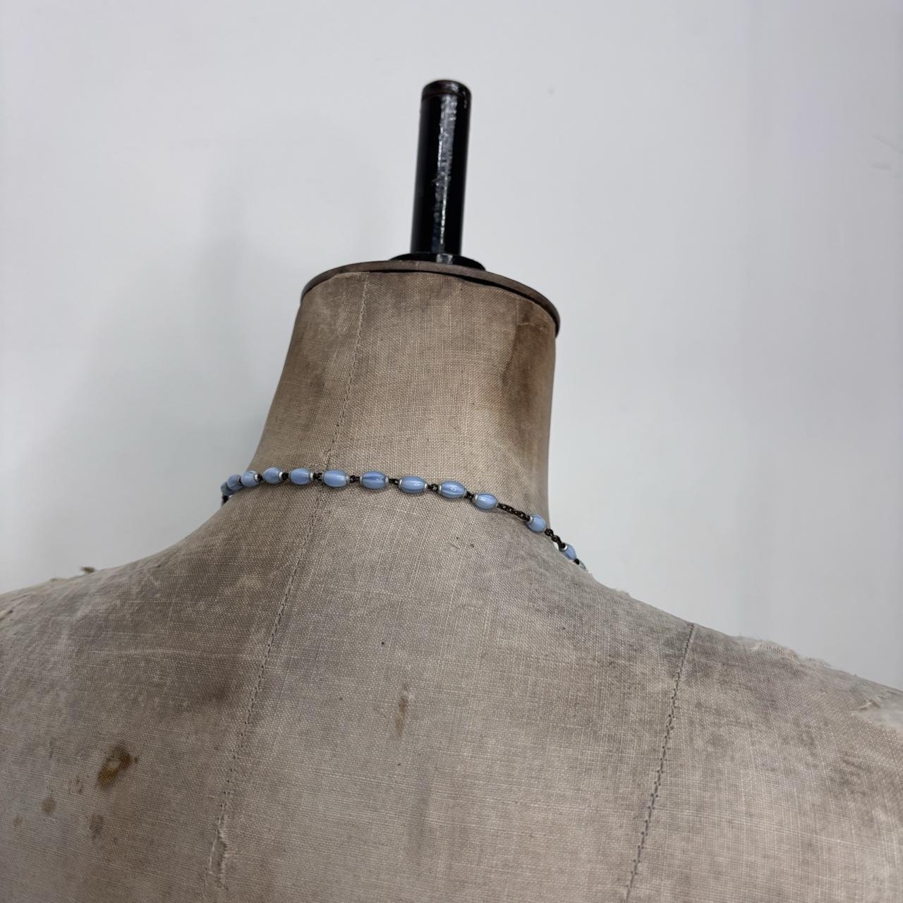 Blue long rosary necklace