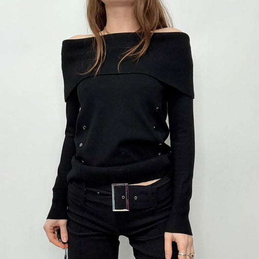 Black studded off the shoulder jumper