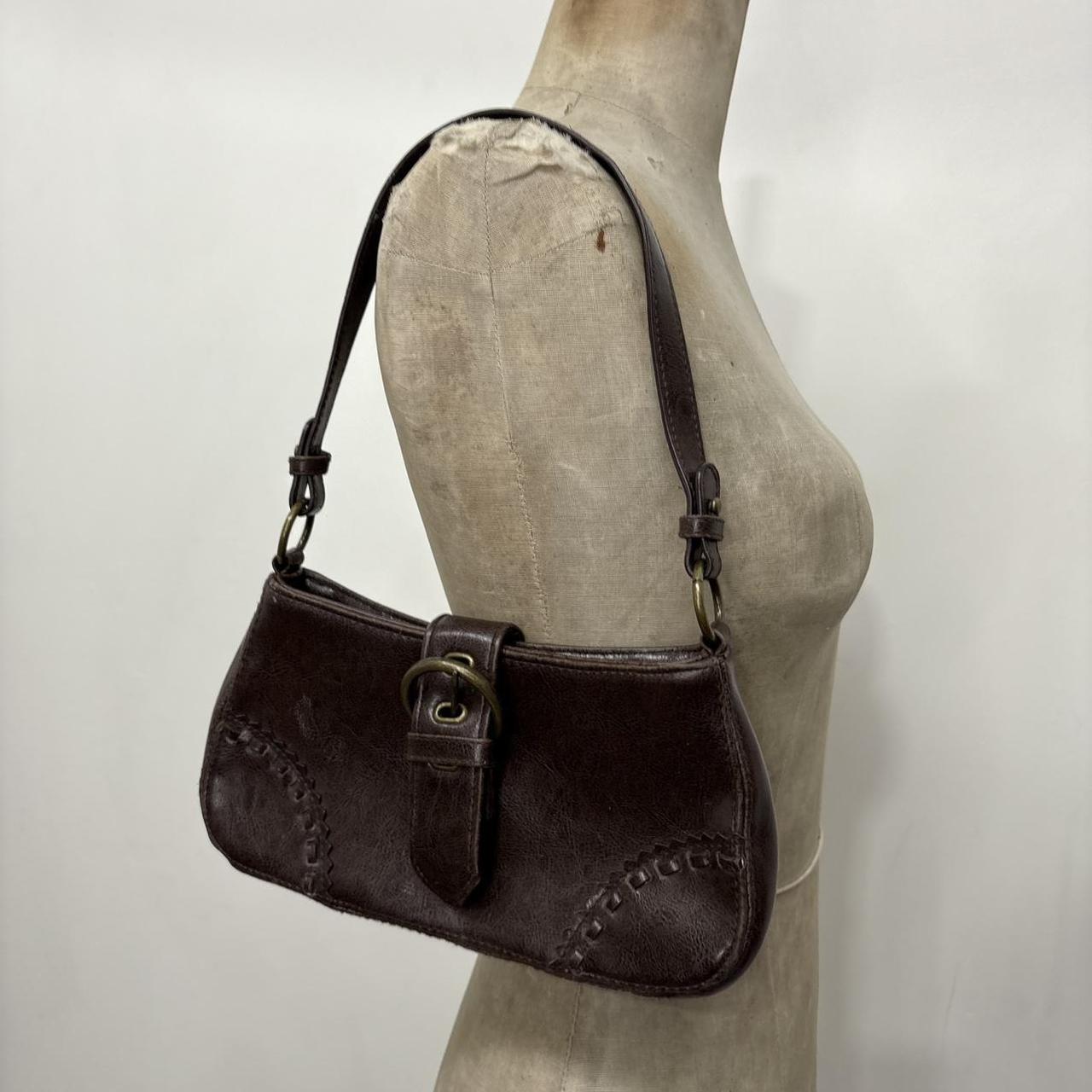 Brown studded buckle mini shoulder bag