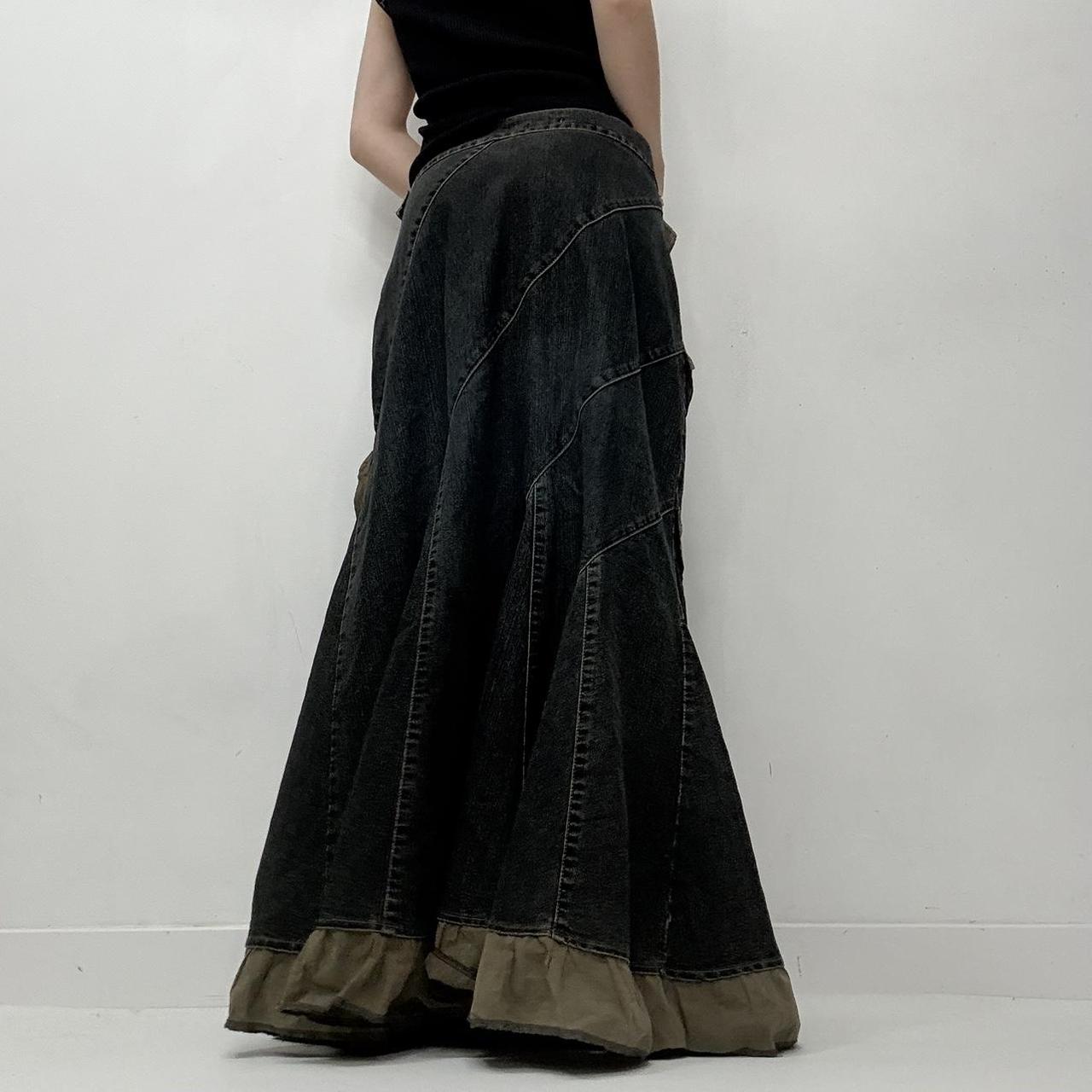 Dark denim ruffle maxi skirt
