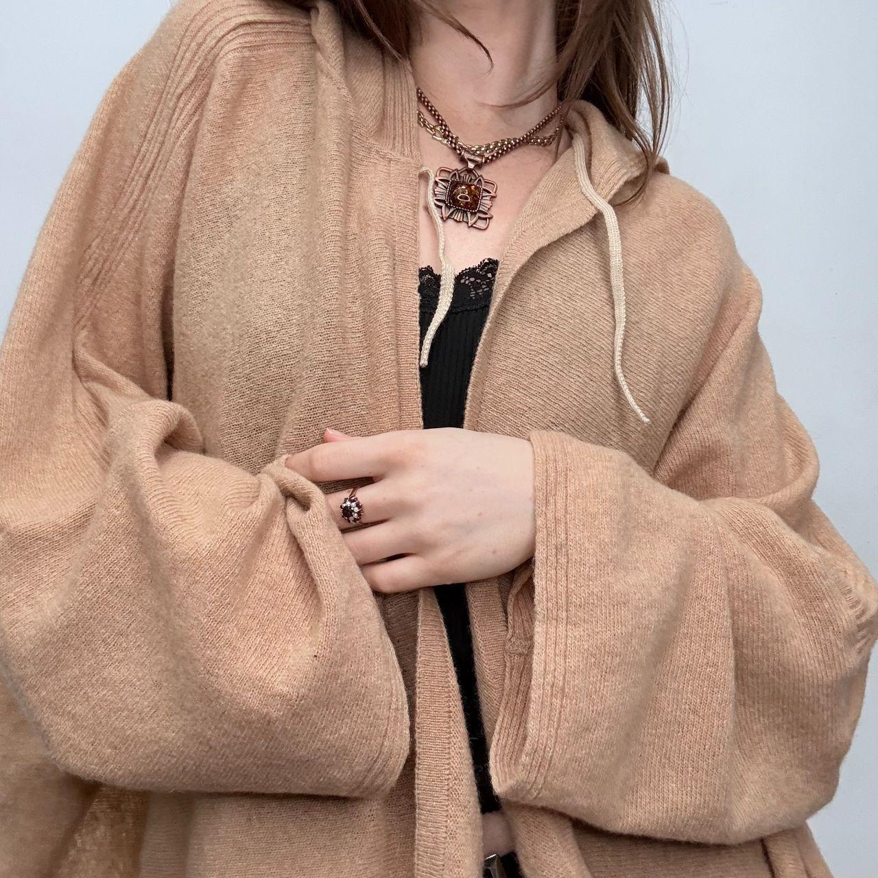 Tan wool knit batwing hoodie