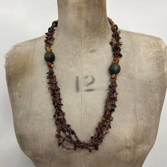 Long layered beaded gem necklace