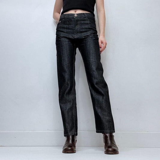 Dark denim salvage wash fitted jeans