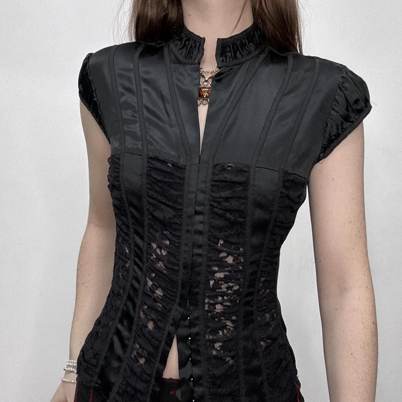 Black silk fitted gothic lace shirt