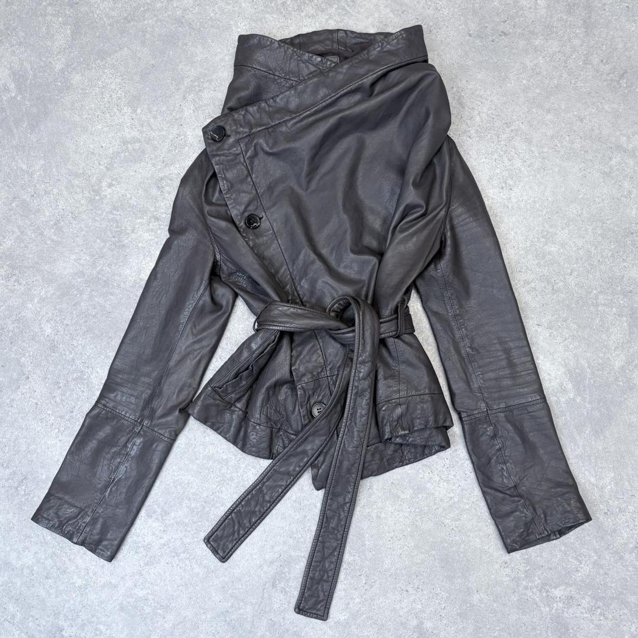 Asymmetric leather brown slouchy jacket