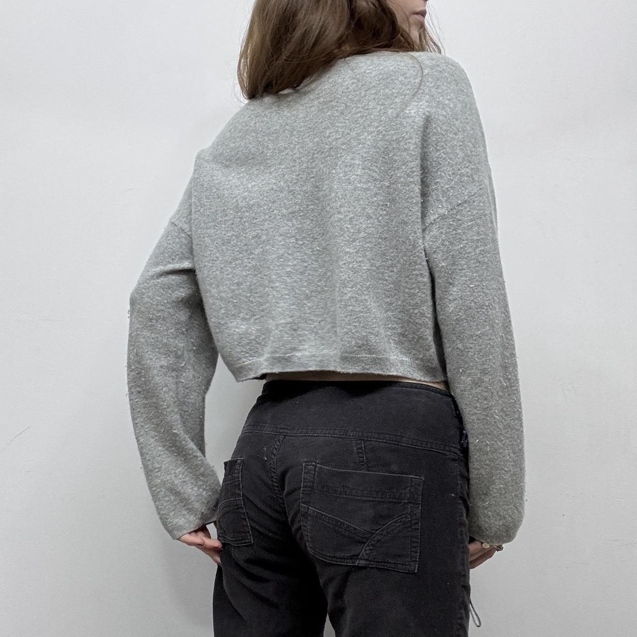 Slouchy cropped grey wool cashmere knit jumper