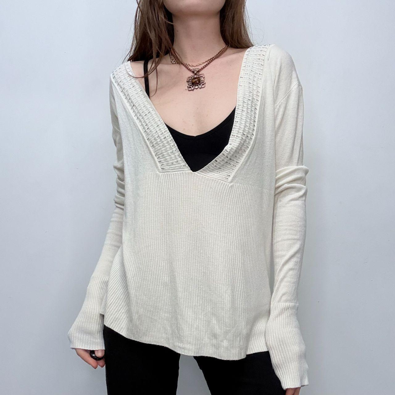 Cream knitted beaded neck slouchy jumper