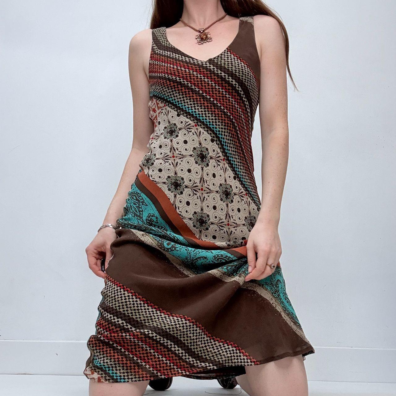 Bias-cut striped patterned summer dress