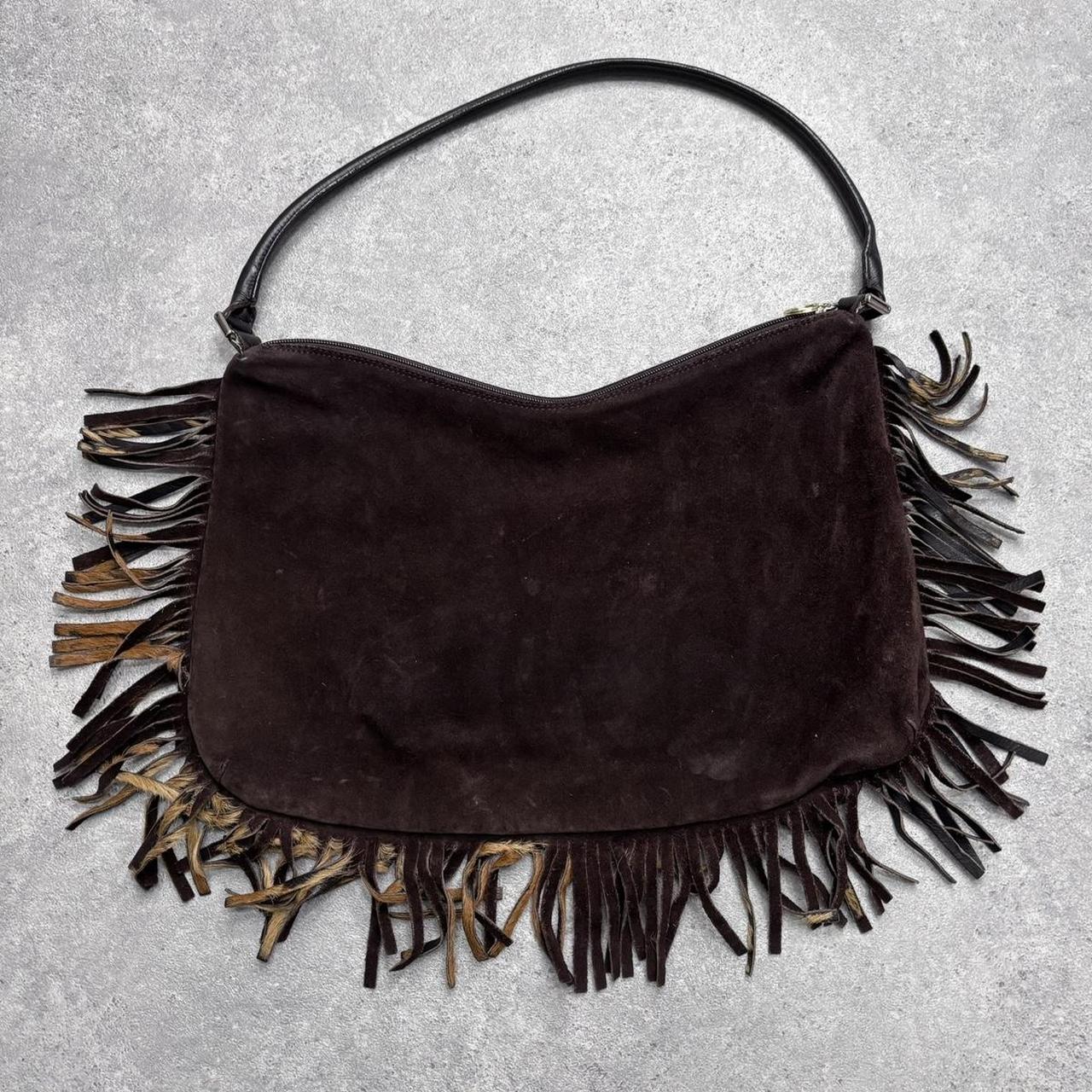 Western cowhide fringe shoulder bag