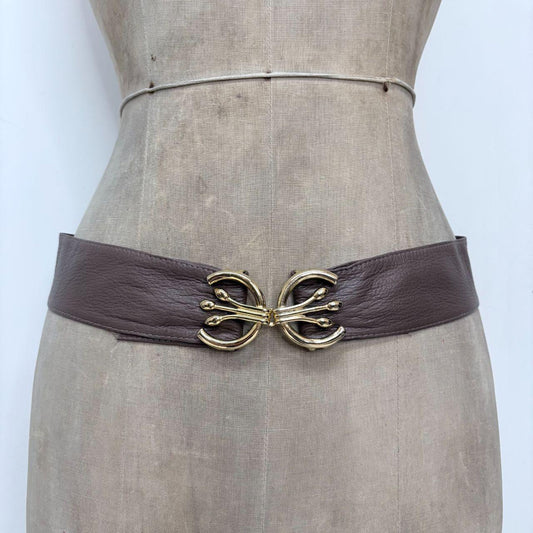 Brown leather buckle belt