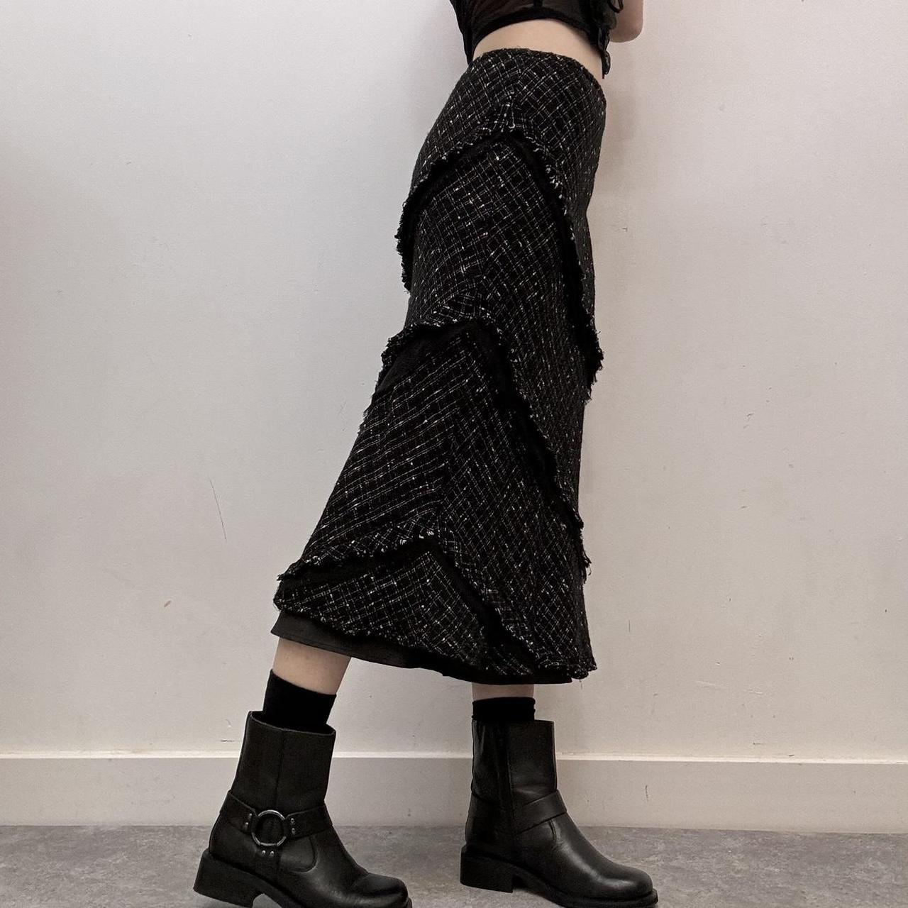 Black distressed tartan skirt