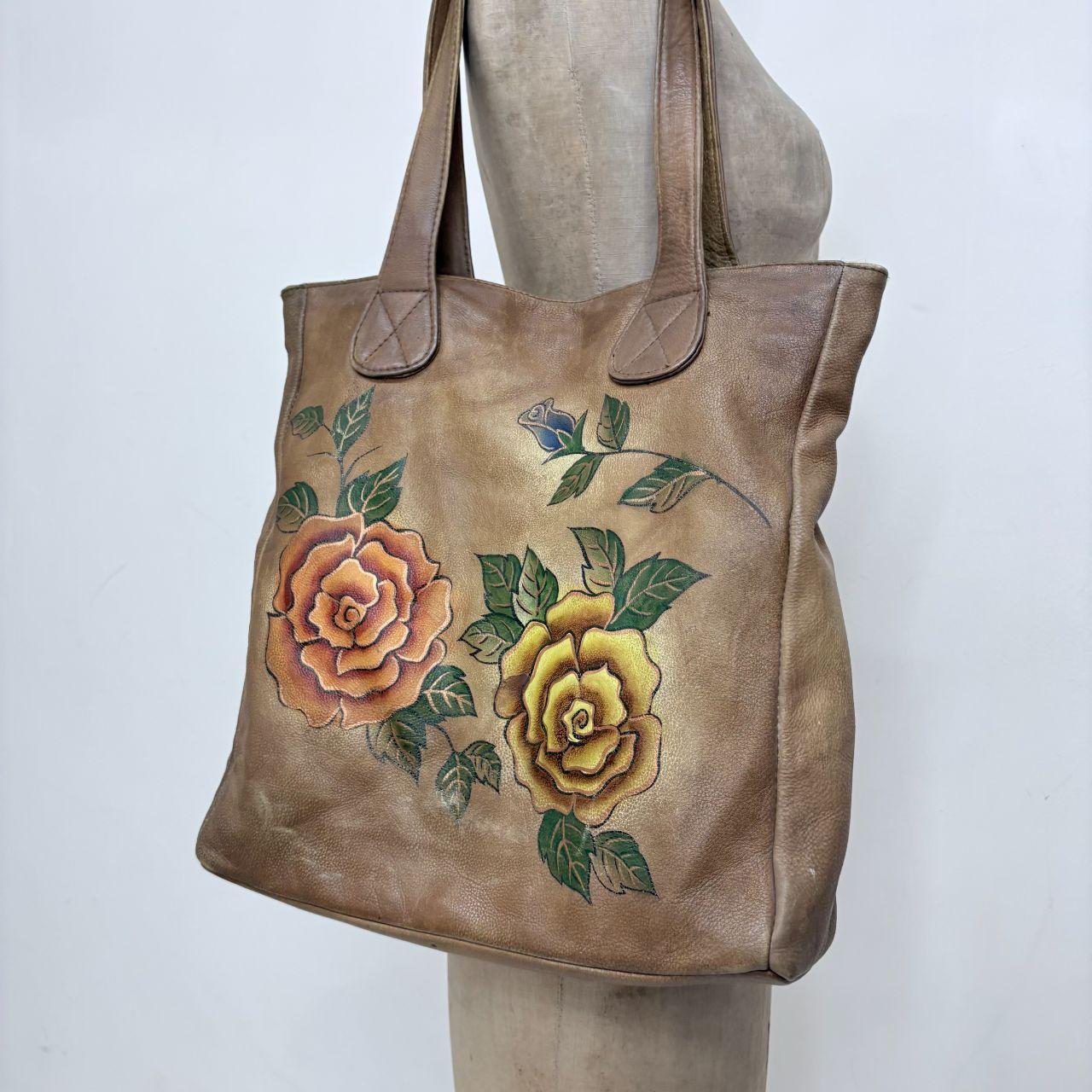 Distressed faux leather floral hand painted bag