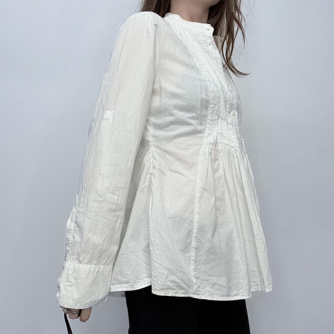 White cotton pleated flared shirt