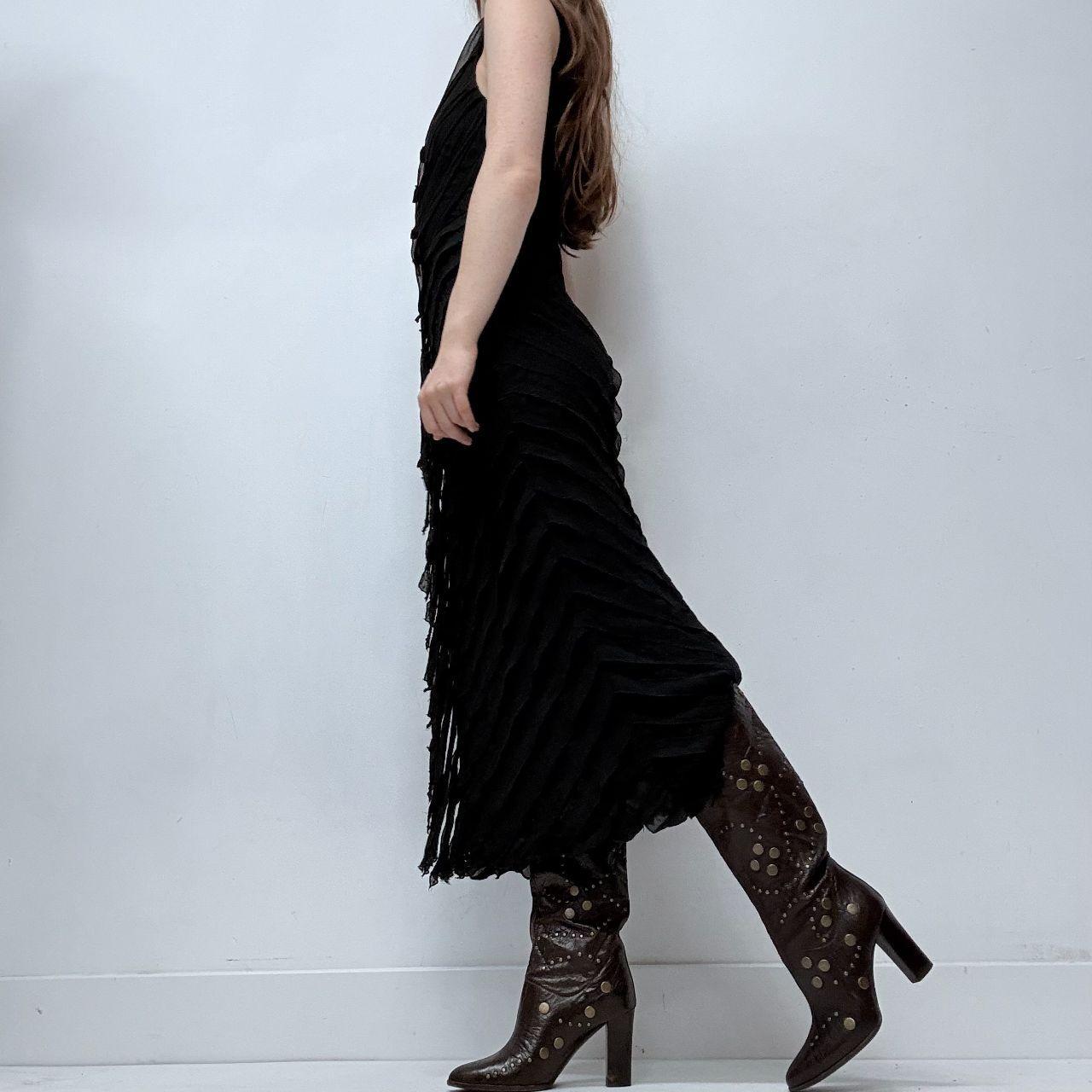 Black distressed pleated ruffle dress