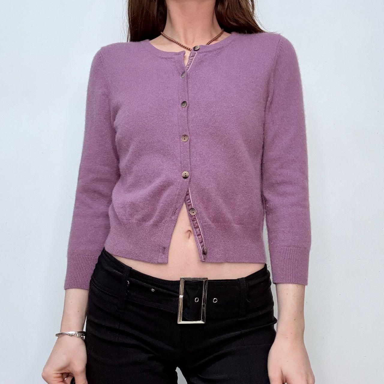 Cashmere cropped lilac cardigan