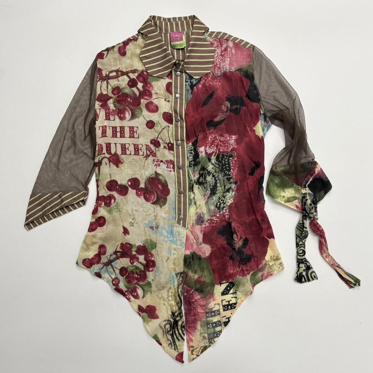 Save the Queen graphic mesh flared shirt