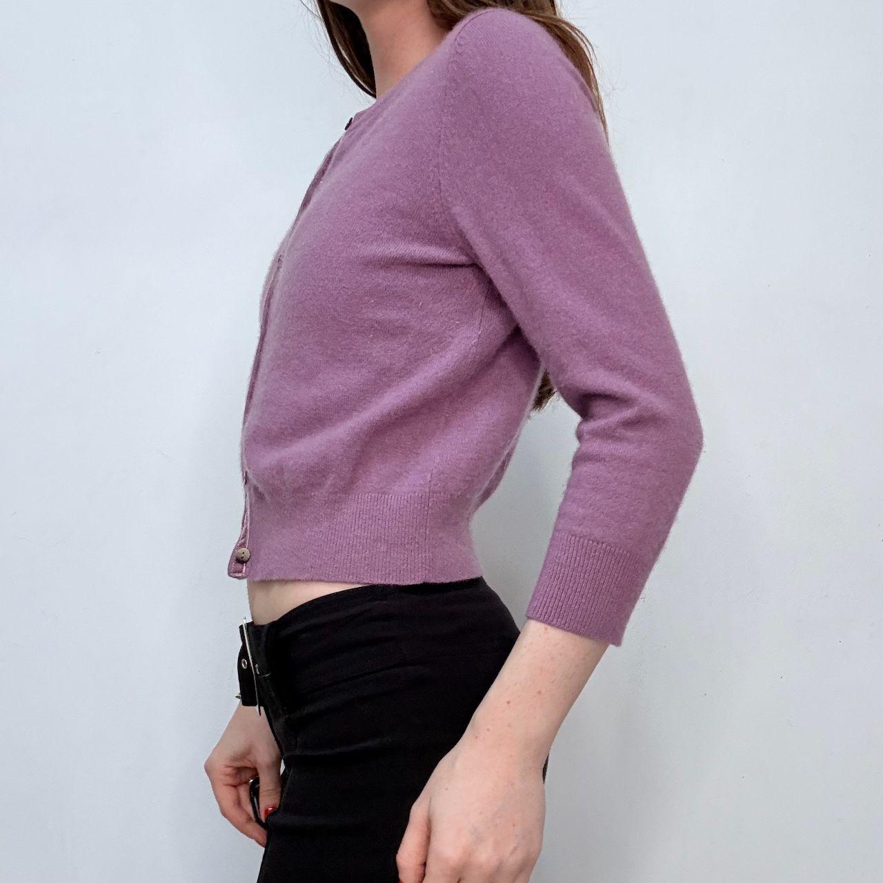 Cashmere cropped lilac cardigan