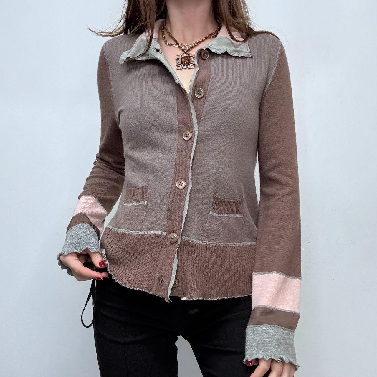 Brown knitted flared cashmere cardigan