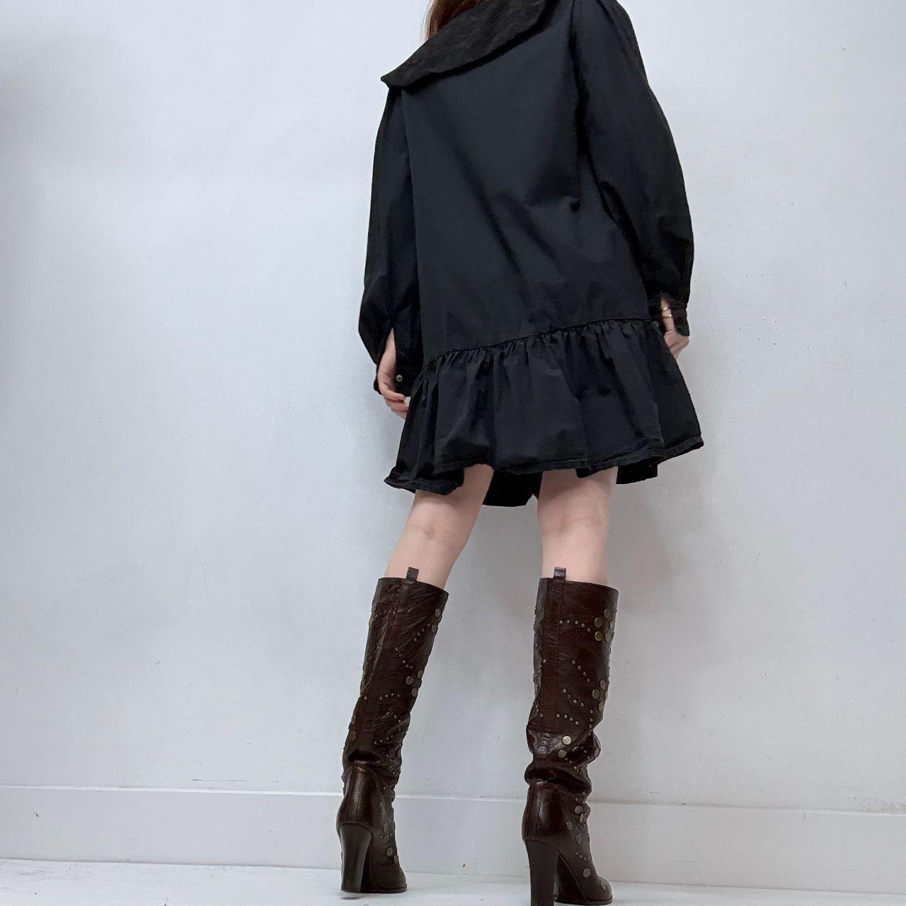 Black puff embroidered shirt dress