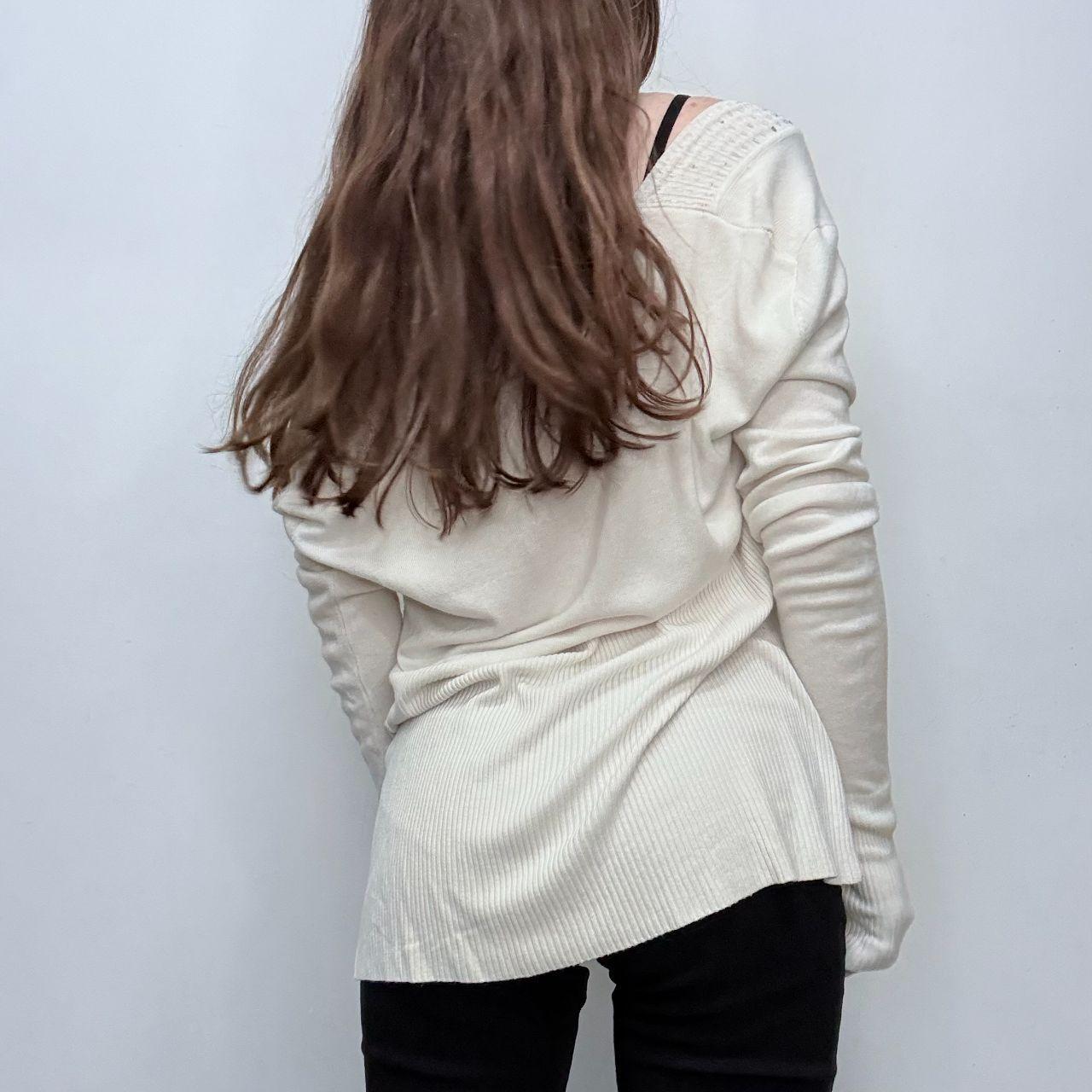Cream knitted beaded neck slouchy jumper