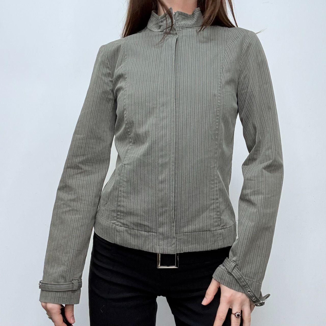 Fitted pinstripe belted jacket