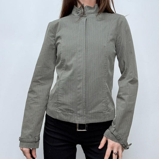 Fitted pinstripe belted jacket