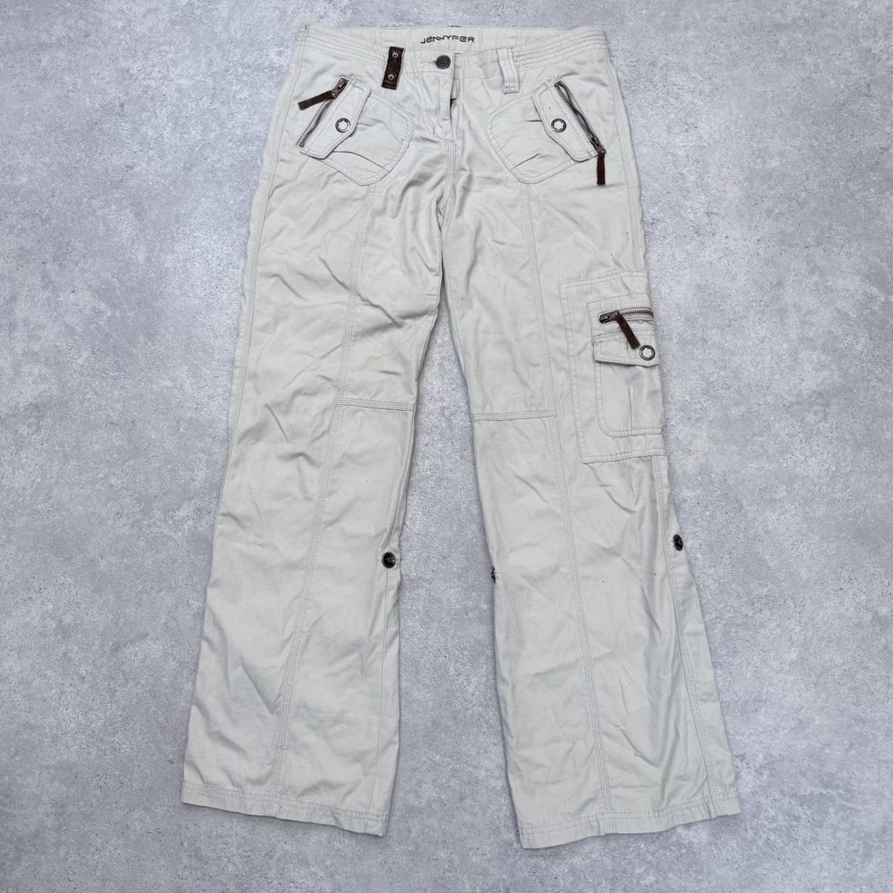 Flared low rise utility cream trousers