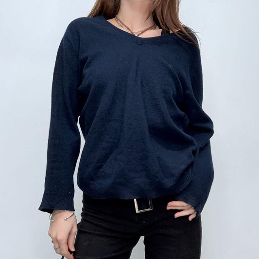 Navy wool knitted slouchy jumper