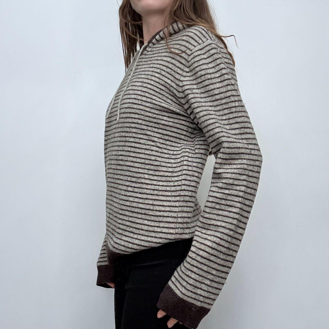Grey wool pinstripe knitted hoodie jumper