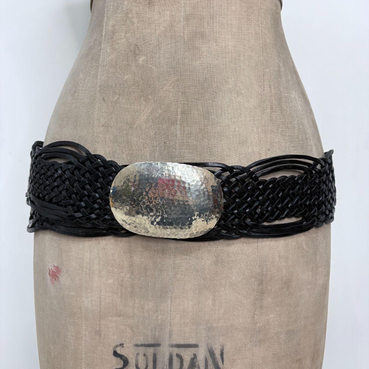 Black woven leather boho belt