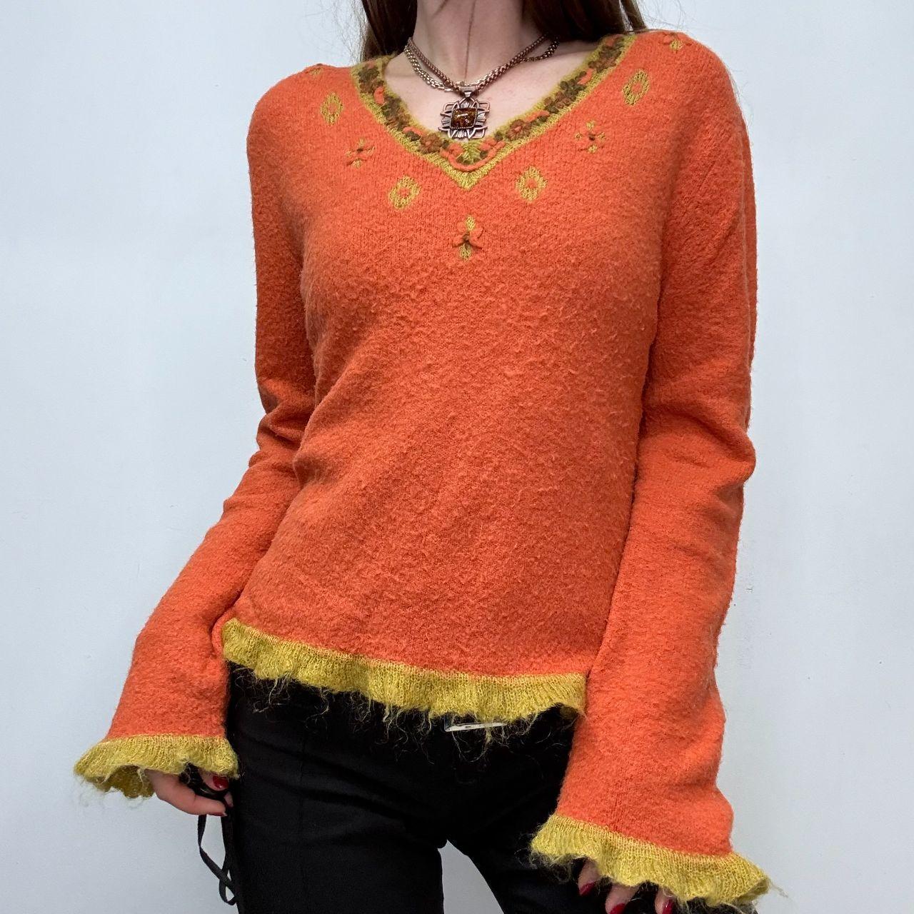 Orange mohair knitted flared jumper