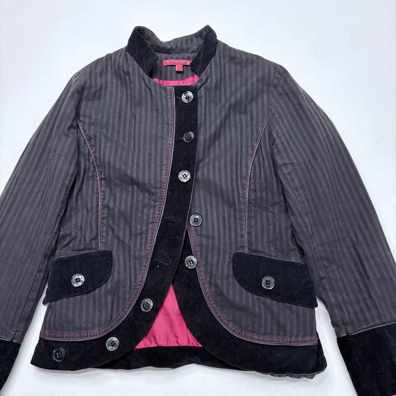Asymmetric pinstripe flared jacket