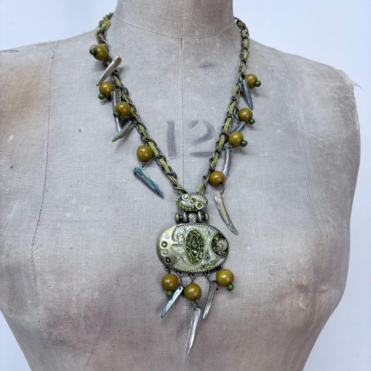 Boho hanging beaded charm necklace