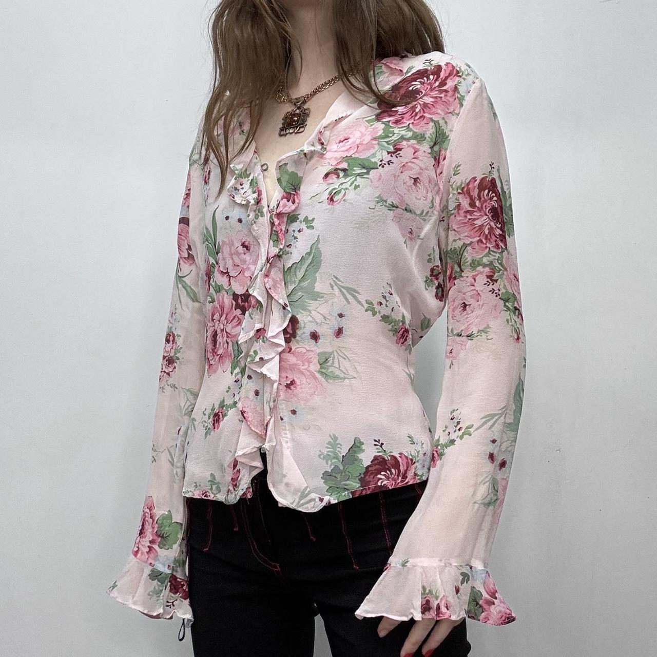 Pink floral ruffle rose shirt
