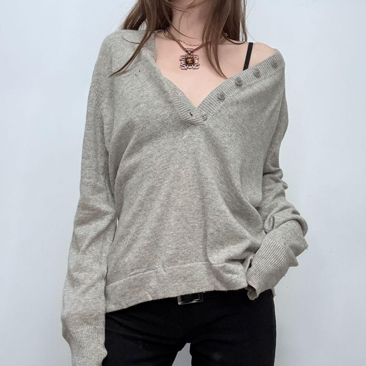 Grey slouchy button knitted jumper