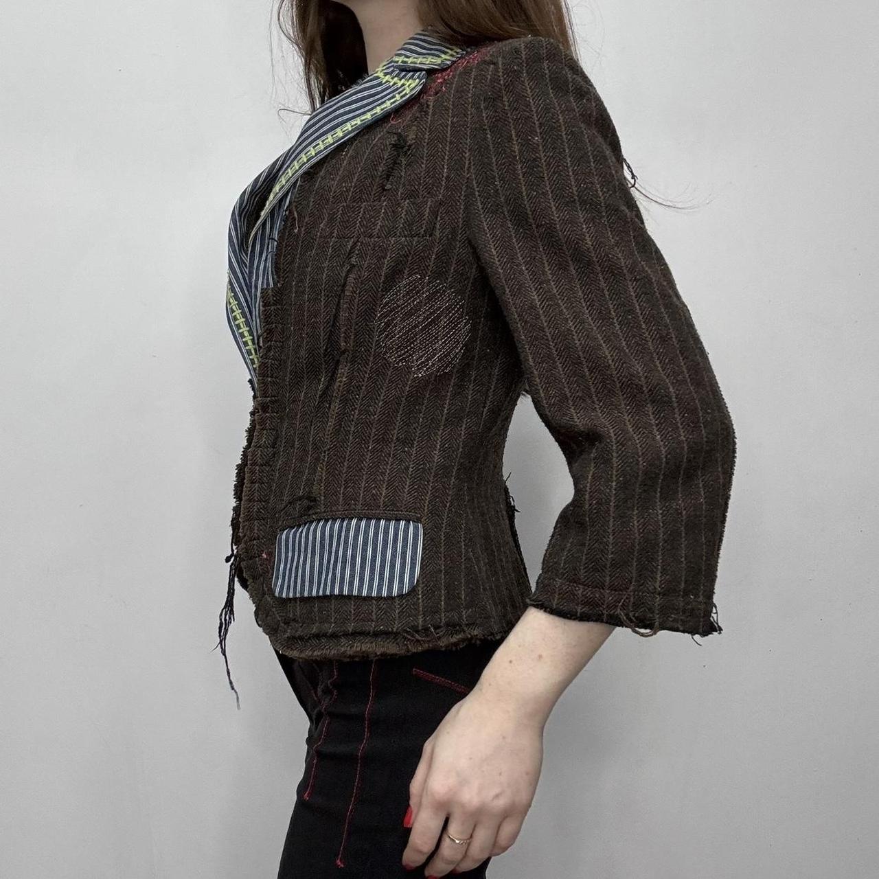 Brown pinstripe distressed layered jacket