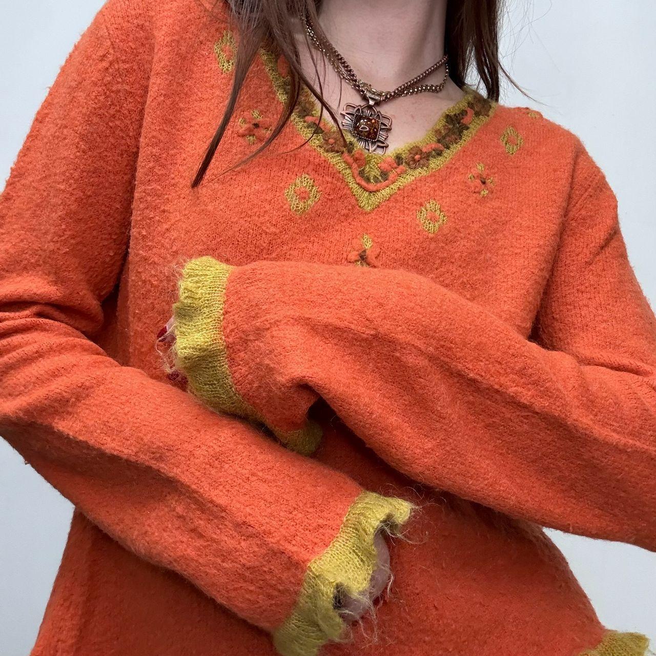 Orange mohair knitted flared jumper