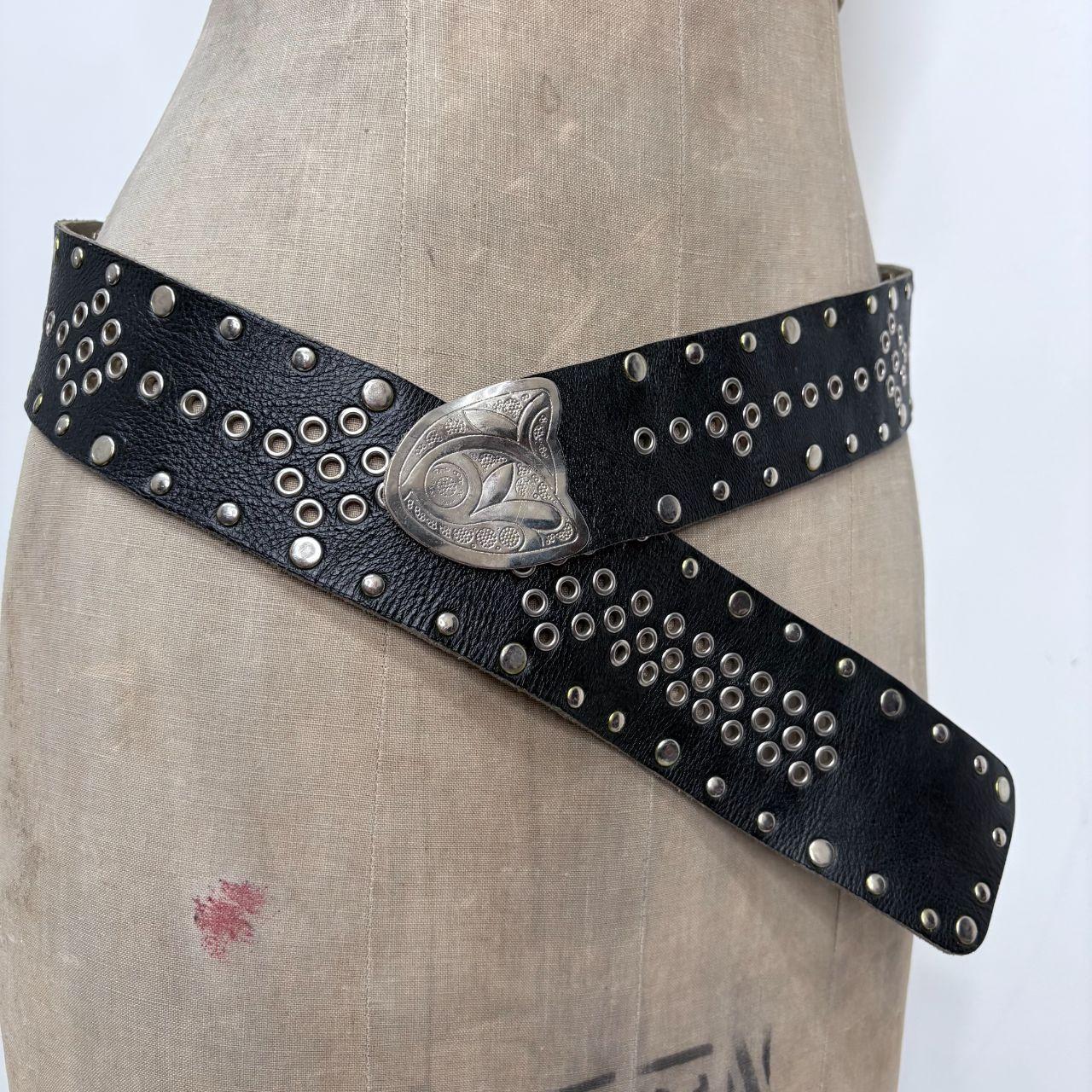 Black leather studded western belt