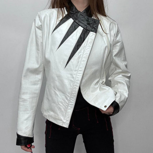 White leather vintage asymmetric jacket
