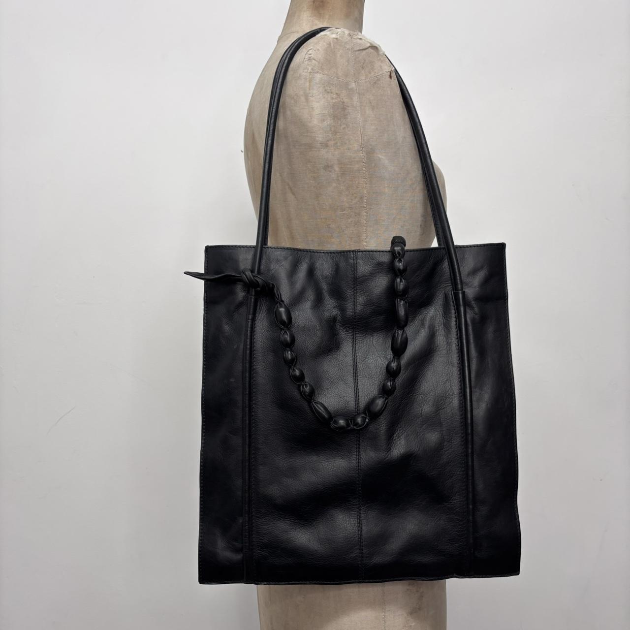 Black structured leather tote bag