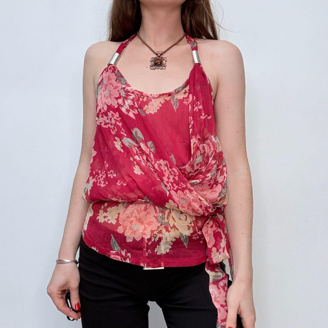Red floral elegant draped vest