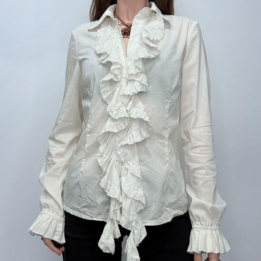 White cotton ruffle regency shirt