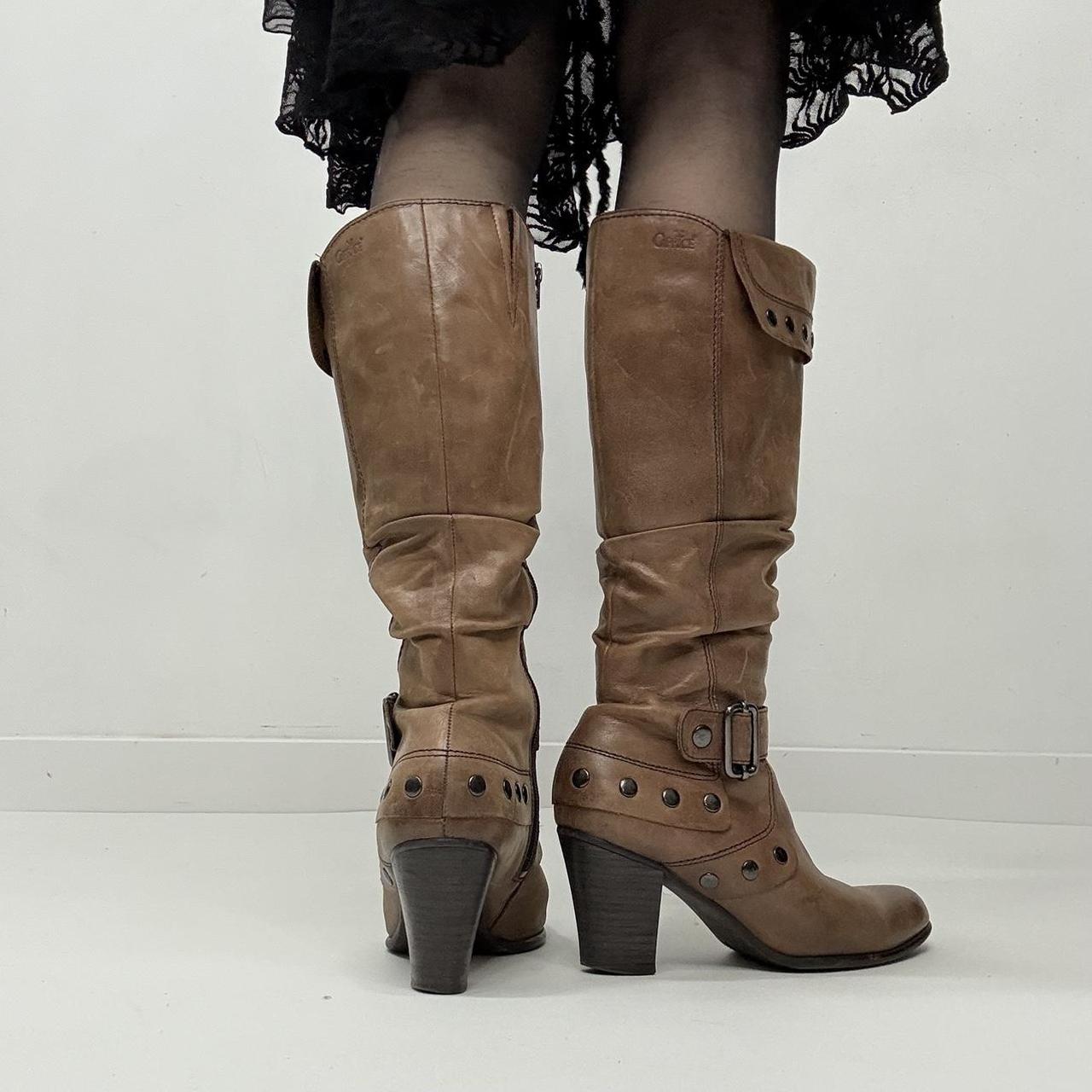 Tan leather studded boots